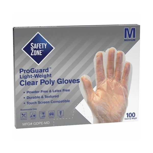 The Safety Zone Disposable Gloves, High Density Poly, M, 100 PK, Clear SZNGDPEMD - main